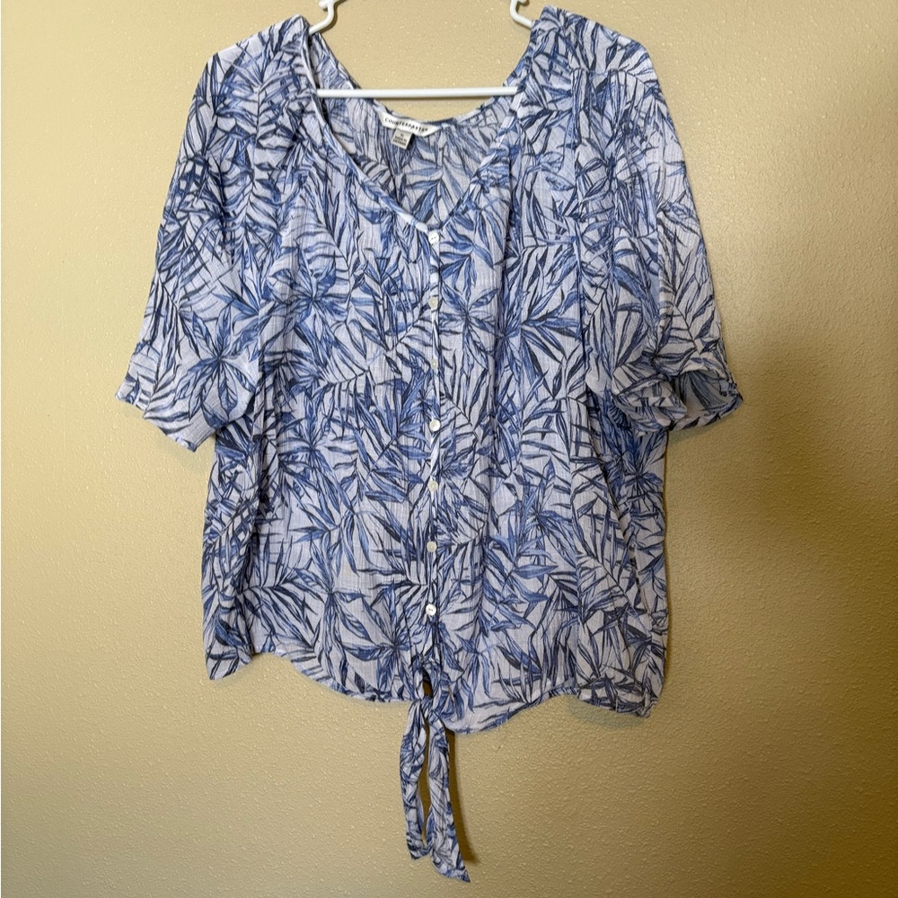 Counterparts Womens Tropical Blue & White Leaf Print Blouse - Size XL